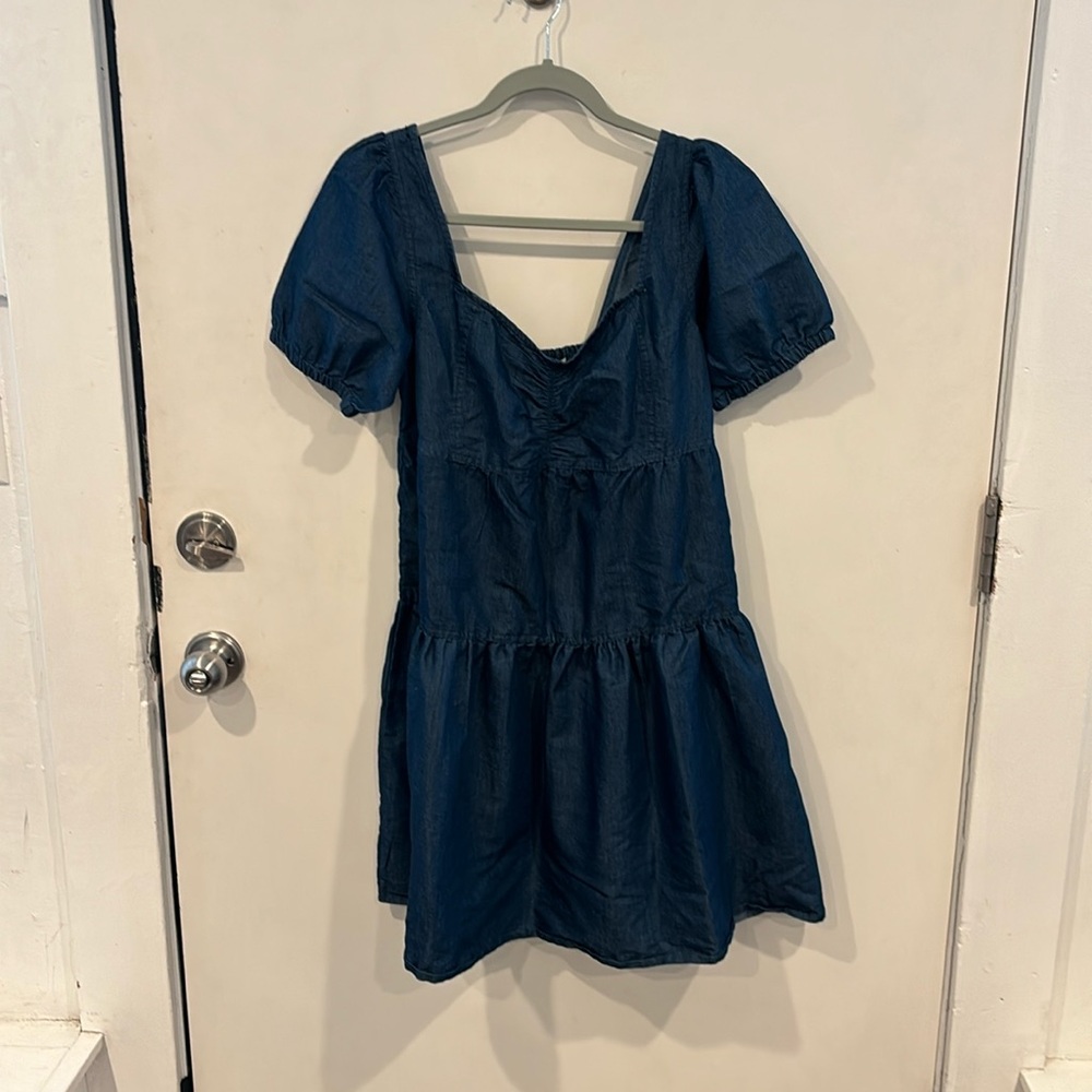 Denim dress 3 tiers with rouched back and sweetheart line